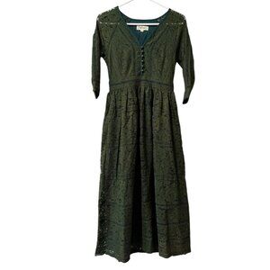 Metisu Size Small Midi Dress Green‎ Lace Cocktail Grunge Whimsigoth Fairy Goth
